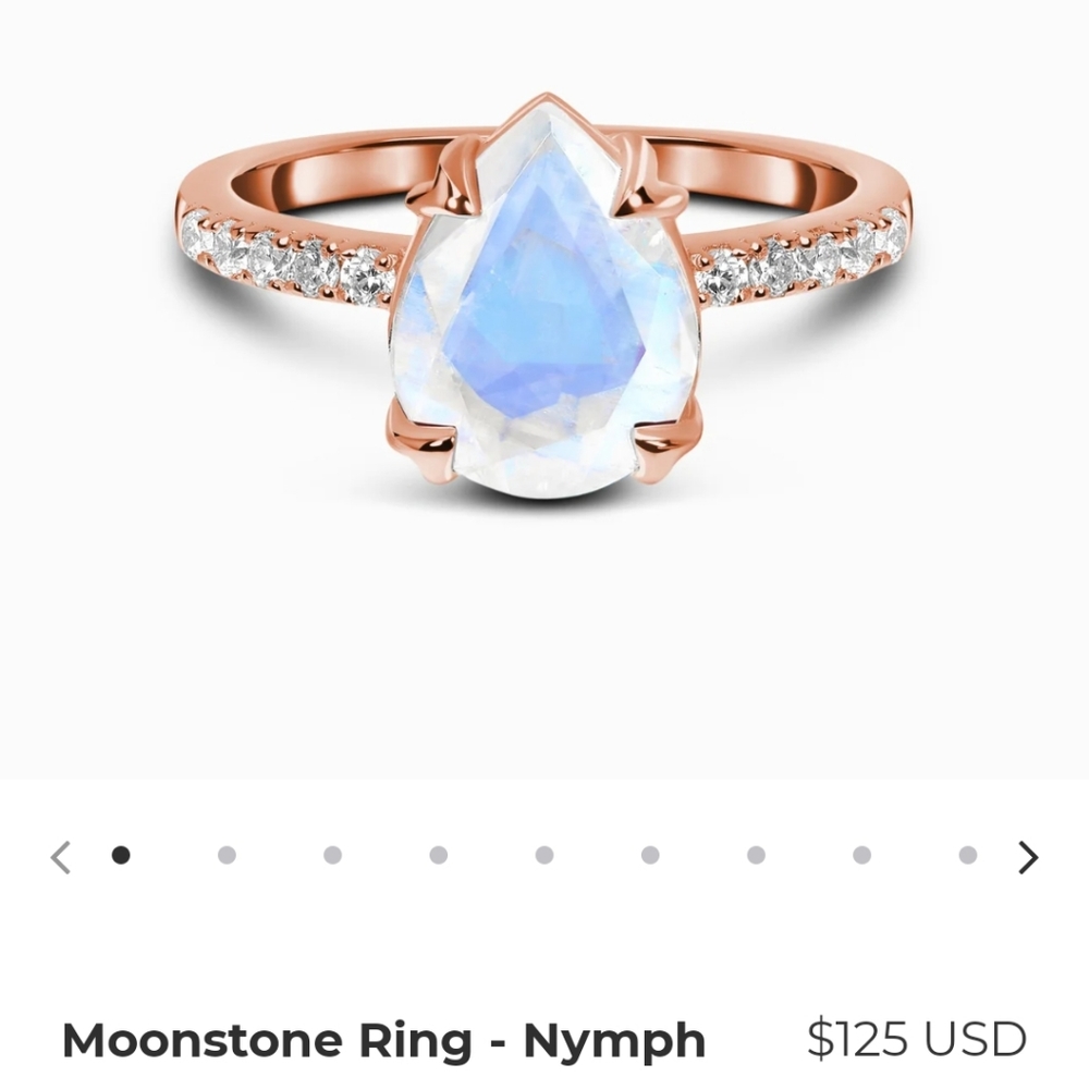 14kt rose gold teardrop cut moon stone ring, size 6